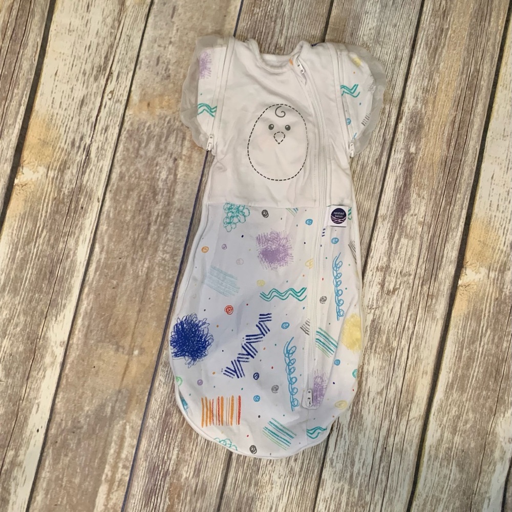 Nested Bean-  Zen One Classic - white with multi color design- NB (0-3 months)